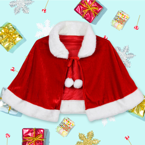 (당일배송) 크리스마스 산타 카라 망토 청소년용 극세사 패브릭 산타코스튬