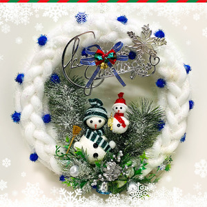 눈사람 원형 리스 크리스마스 벽걸이 장식 색상랜덤