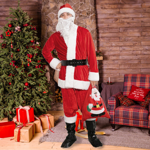 (당일배송) 크리스마스 고급 벨벳 산타옷세트 남성용 L(라지) 극세사 패브릭 산타의상