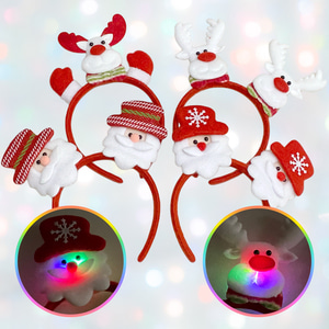 (당일발송) 크리스마스 LED 깜빡이 헤어밴드 산타 루돌프 머리띠 순록